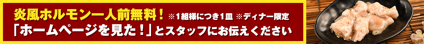 炎風ホルモン一人前無料!